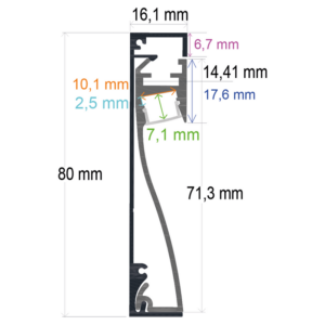 168016 Perfil LED para rodapie o pared de 80 mm x 161 mm