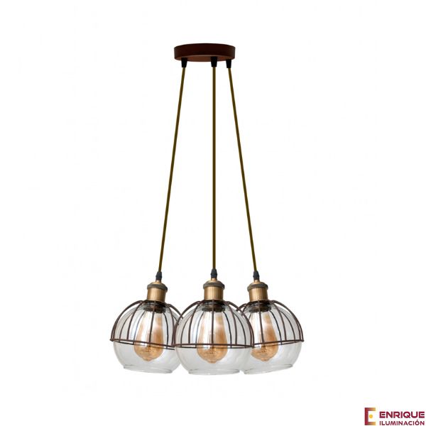 Lámpara colgante de techo 3 bombillas vintage Vitrimur