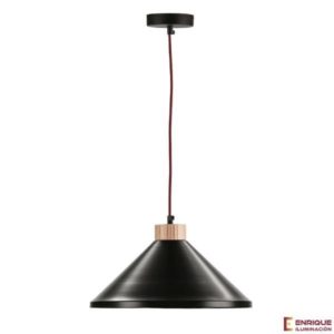 Colgante techo metálico-madera negro cable rojo Tango Banys