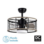 Ventilador de techo motor Dc LED 24w Pella Negro/Madera 3 Aspas 50 cm