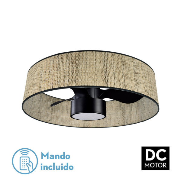 Ventilador Dc 24w Natasha Cañizo/negro 70d 3 Aspas 6vel. 2390lm 3 Colores Remoto,memoria,temporizador