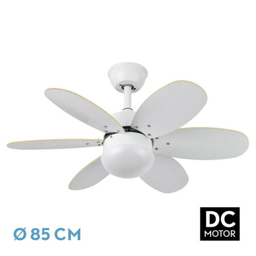 ventilador dc alves 1xe27 blanco con 6 aspas blanc a haya 41x85d 6 veloc c remoto tempori