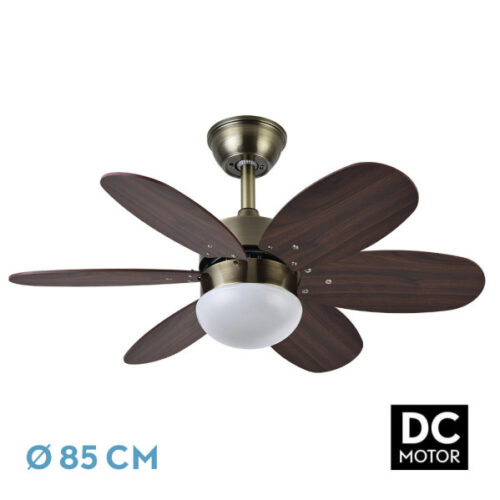 ventilador dc alves 1xe27 cuero 6 aspas cerezo nog al 41x85d 6 veloc c remoto temporizad