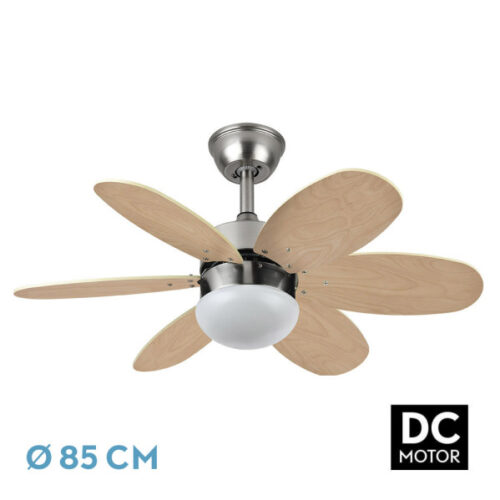 ventilador dc alves 1xe27 niquel 6 aspas haya plat a 41x85d 6 veloc c remoto temporizador