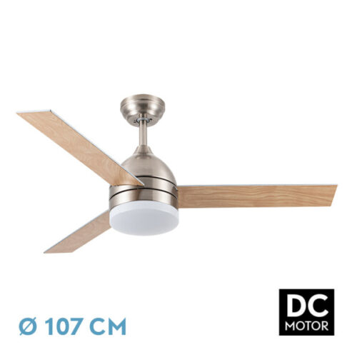 ventilador dc legio 26w niquel 3asp plat haya 107d 2950lm 3000 4000 6000k remoto memo tempo