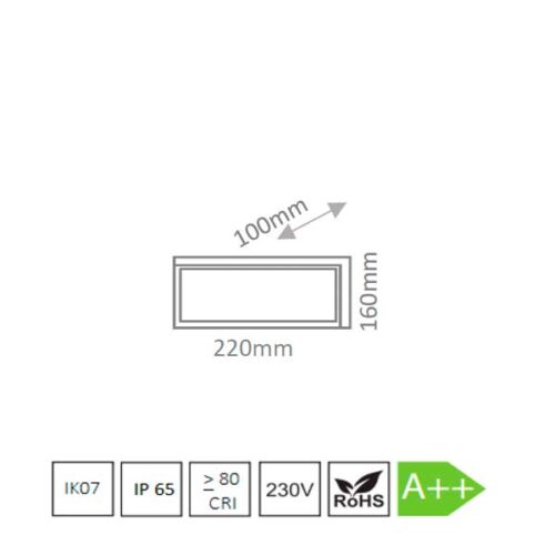 dora led rectangular ip65 dimensiones