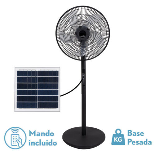 ventilador de pie solar rialto negro 25w 3vel 5as p puerto usb bateria litio 43d