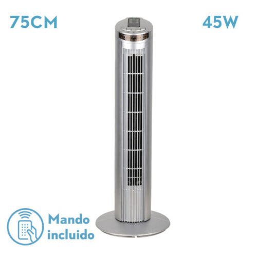 ventilador de torre orbigo plata 3vel 45w c remoto oscilante temporizador