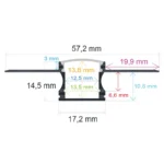 Perfil LED flexible para empotrar en una obra de 57,2 mm x 14,5 mm