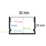 Perfil LED flexible de superficie de 30 mm x 20 mm
