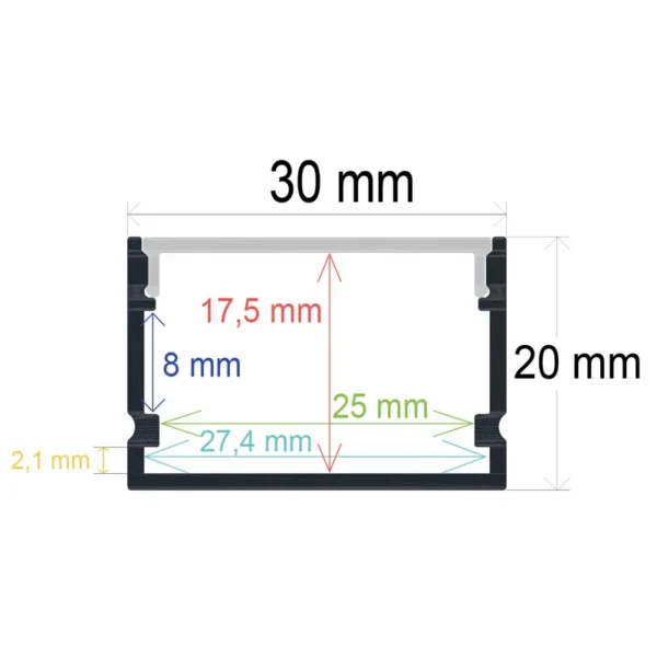 Perfil LED flexible de superficie de 30 mm x 20 mm