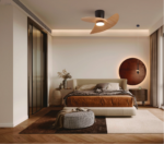 VENTILADOR ONA NEGRO Y MADERA DE ASPAS CON LUZ - Imagen 4