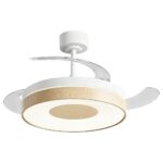 Ventilador de Techo DUNA Blanco/Madera con Luz LED 50W y Motor DC Silencioso | Aspas Retráctiles