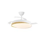 Ventilador LED Marte Blanco + Madera con aspas retráctiles 48W – Diseño moderno, silencioso y elegante