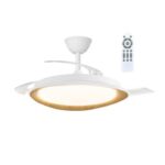 Ventilador LED Plenn Blanco + Madera con aspas retráctiles 48W – Diseño cálido, silencioso y eficiente